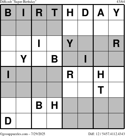 The grouppuzzles.com Difficult Super-Birthday puzzle for Tuesday July 29, 2025