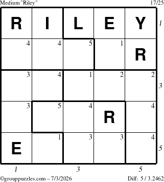 The grouppuzzles.com Medium Riley puzzle for Friday July 3, 2026 with all 5 steps marked
