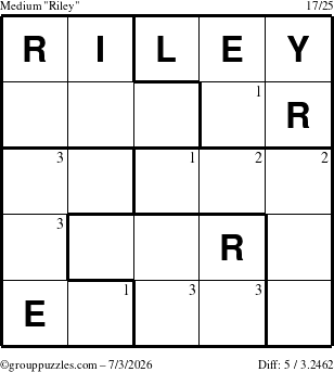 The grouppuzzles.com Medium Riley puzzle for Friday July 3, 2026 with the first 3 steps marked