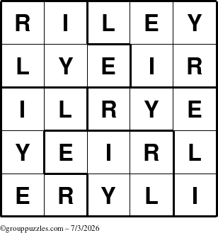 The grouppuzzles.com Answer grid for the Riley puzzle for Friday July 3, 2026