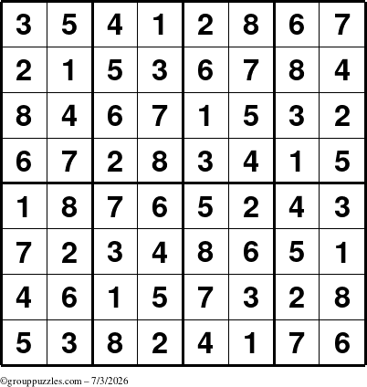 The grouppuzzles.com Answer grid for the Sudoku-8up puzzle for Friday July 3, 2026