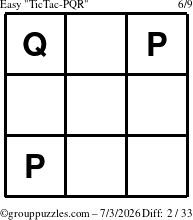 The grouppuzzles.com Easy TicTac-PQR puzzle for Friday July 3, 2026