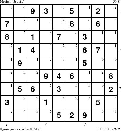 The grouppuzzles.com Medium Sudoku puzzle for Friday July 3, 2026 with all 6 steps marked