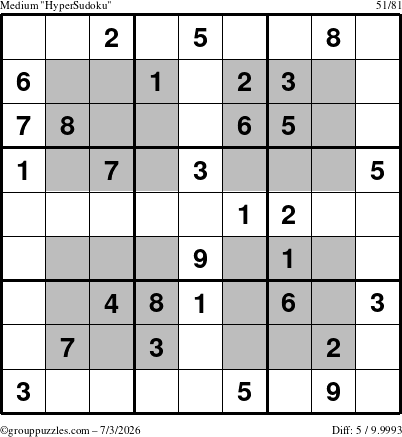 The grouppuzzles.com Medium HyperSudoku puzzle for Friday July 3, 2026