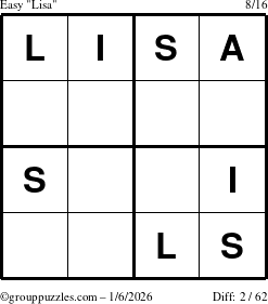 The grouppuzzles.com Easy Lisa puzzle for Tuesday January 6, 2026