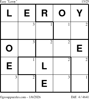 The grouppuzzles.com Easy Leroy puzzle for Tuesday January 6, 2026 with the first 3 steps marked