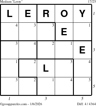 The grouppuzzles.com Medium Leroy puzzle for Tuesday January 6, 2026 with all 4 steps marked