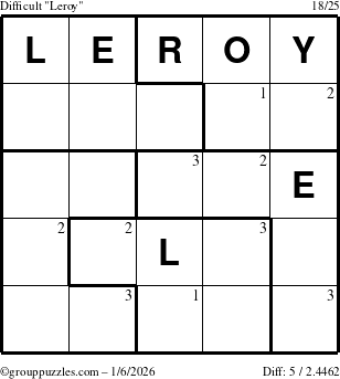 The grouppuzzles.com Difficult Leroy puzzle for Tuesday January 6, 2026 with the first 3 steps marked