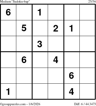 The grouppuzzles.com Medium Sudoku-6up puzzle for Tuesday January 6, 2026