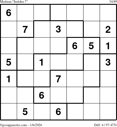 The grouppuzzles.com Medium Sudoku-7 puzzle for Tuesday January 6, 2026