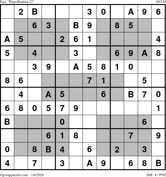 The grouppuzzles.com Easy HyperSudoku-12 puzzle for Tuesday January 6, 2026