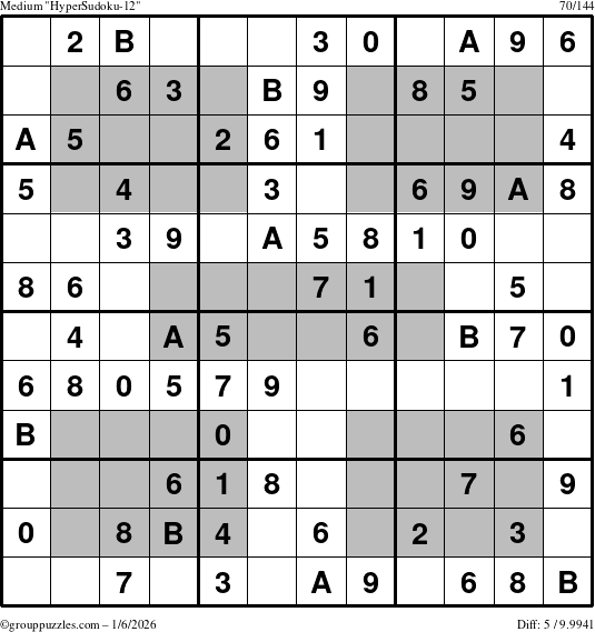 The grouppuzzles.com Medium HyperSudoku-12 puzzle for Tuesday January 6, 2026