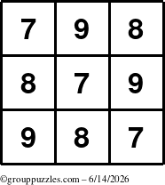 The grouppuzzles.com Answer grid for the TicTac-789 puzzle for Sunday June 14, 2026