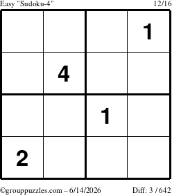 The grouppuzzles.com Easy Sudoku-4 puzzle for Sunday June 14, 2026