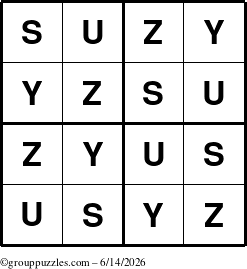 The grouppuzzles.com Answer grid for the Suzy puzzle for Sunday June 14, 2026