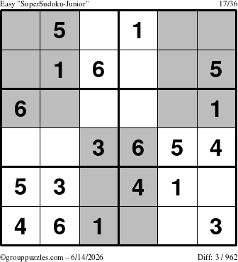 The grouppuzzles.com Easy SuperSudoku-Junior puzzle for Sunday June 14, 2026