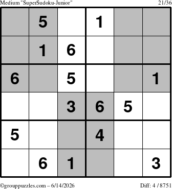 The grouppuzzles.com Medium SuperSudoku-Junior puzzle for Sunday June 14, 2026