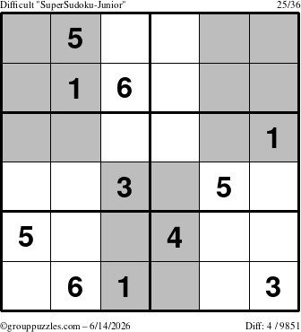 The grouppuzzles.com Difficult SuperSudoku-Junior puzzle for Sunday June 14, 2026