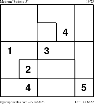 The grouppuzzles.com Medium Sudoku-5 puzzle for Sunday June 14, 2026