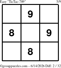 The grouppuzzles.com Easy TicTac-789 puzzle for Sunday June 14, 2026