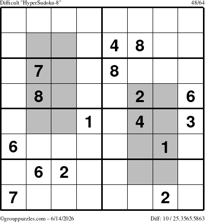 The grouppuzzles.com Difficult HyperSudoku-8 puzzle for Sunday June 14, 2026