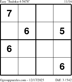 The grouppuzzles.com Easy Sudoku-4-5678 puzzle for Wednesday December 17, 2025