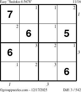 The grouppuzzles.com Easy Sudoku-4-5678 puzzle for Wednesday December 17, 2025 with all 3 steps marked