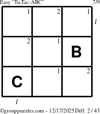 The grouppuzzles.com Easy TicTac-ABC puzzle for Wednesday December 17, 2025 with all 2 steps marked