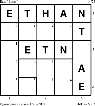 The grouppuzzles.com Easy Ethan puzzle for Wednesday December 17, 2025, suitable for printing, with all 4 steps marked