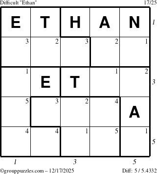 The grouppuzzles.com Difficult Ethan puzzle for Wednesday December 17, 2025 with all 5 steps marked