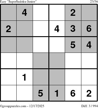 The grouppuzzles.com Easy SuperSudoku-Junior puzzle for Wednesday December 17, 2025