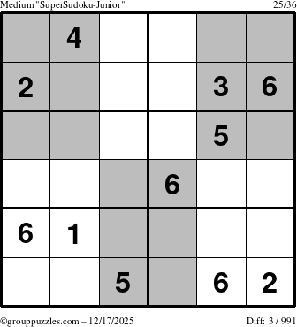 The grouppuzzles.com Medium SuperSudoku-Junior puzzle for Wednesday December 17, 2025