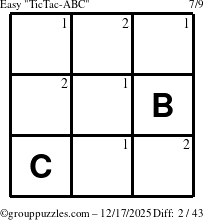 The grouppuzzles.com Easy TicTac-ABC puzzle for Wednesday December 17, 2025 with the first 2 steps marked