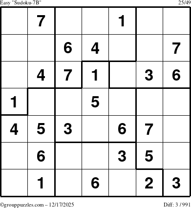 The grouppuzzles.com Easy Sudoku-7B puzzle for Wednesday December 17, 2025
