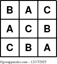 The grouppuzzles.com Answer grid for the TicTac-ABC puzzle for Wednesday December 17, 2025