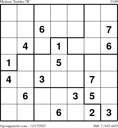 The grouppuzzles.com Medium Sudoku-7B puzzle for Wednesday December 17, 2025
