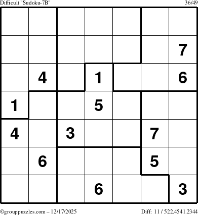 The grouppuzzles.com Difficult Sudoku-7B puzzle for Wednesday December 17, 2025