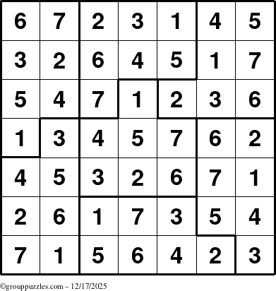 The grouppuzzles.com Answer grid for the Sudoku-7B puzzle for Wednesday December 17, 2025