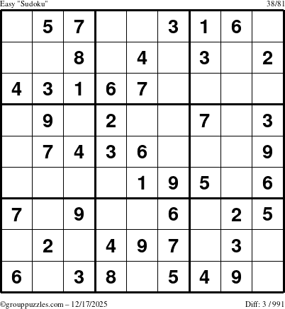The grouppuzzles.com Easy Sudoku puzzle for Wednesday December 17, 2025