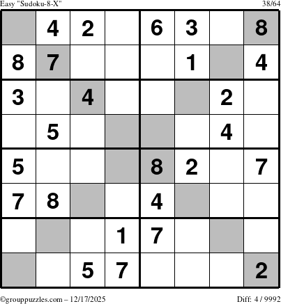 The grouppuzzles.com Easy Sudoku-8-X puzzle for Wednesday December 17, 2025