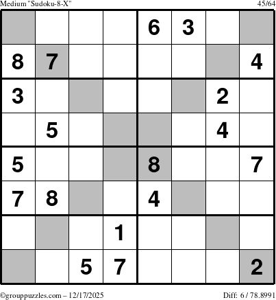 The grouppuzzles.com Medium Sudoku-8-X puzzle for Wednesday December 17, 2025