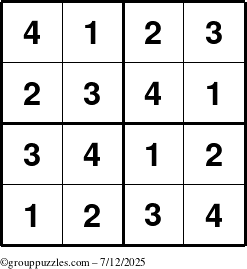 The grouppuzzles.com Answer grid for the Sudoku-4 puzzle for Saturday July 12, 2025
