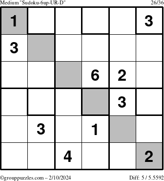 The grouppuzzles.com Medium Sudoku-6up-UR-D puzzle for Saturday February 10, 2024