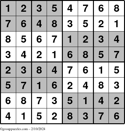 The grouppuzzles.com Answer grid for the SuperSudoku-8 puzzle for Saturday February 10, 2024