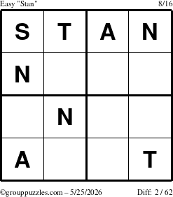 The grouppuzzles.com Easy Stan puzzle for Monday May 25, 2026