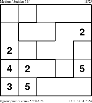 The grouppuzzles.com Medium Sudoku-5B puzzle for Monday May 25, 2026