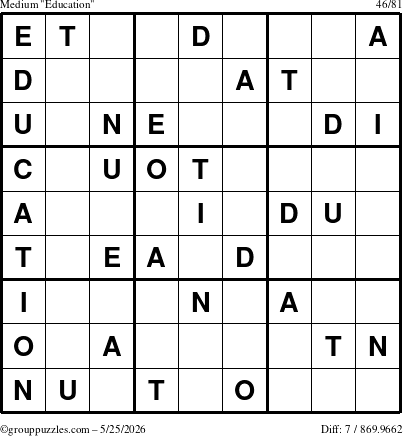 The grouppuzzles.com Medium Education-c1 puzzle for Monday May 25, 2026