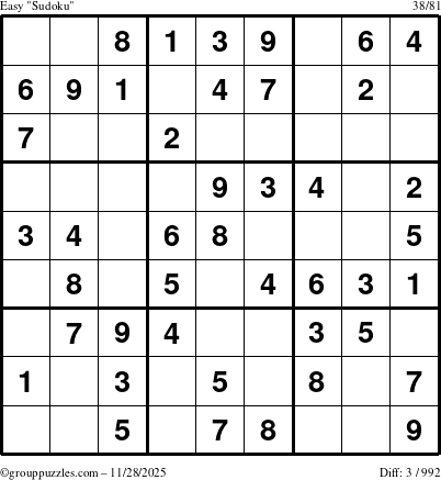 The grouppuzzles.com Easy Sudoku puzzle for Friday November 28, 2025