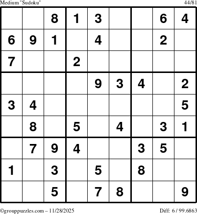 The grouppuzzles.com Medium Sudoku puzzle for Friday November 28, 2025