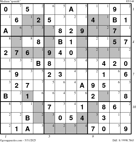 The grouppuzzles.com Medium tpsmith puzzle for Saturday May 31, 2025, suitable for printing, with all 8 steps marked